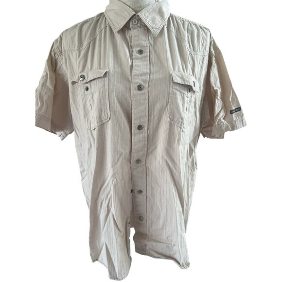 Blend Of America Mens XL Beige Short-Sleeve Button-Up Shirt With Pockets - Picture 1 of 8